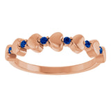 14K Gold Round Natural Blue Sapphire Accented Stackable Heart Ring - Rose Gold - view 3