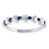 14K Gold Round Natural Blue Sapphire Accented Stackable Heart Ring - White Gold - view 3