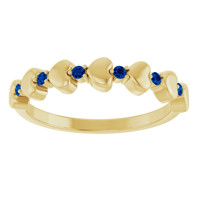 14K Gold Round Natural Blue Sapphire Accented Stackable Heart Ring - Yellow Gold - view 3