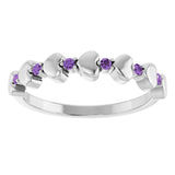 14K Gold Round Natural Amethyst Accented Stackable Heart Ring - White Gold - view 3