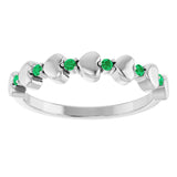 Platinum Round Natural Emerald Accented Stackable Heart Ring - view 3