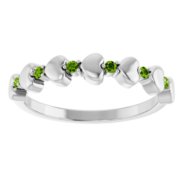 14K Gold Round Natural Peridot Accented Stackable Heart Ring - White Gold - view 3