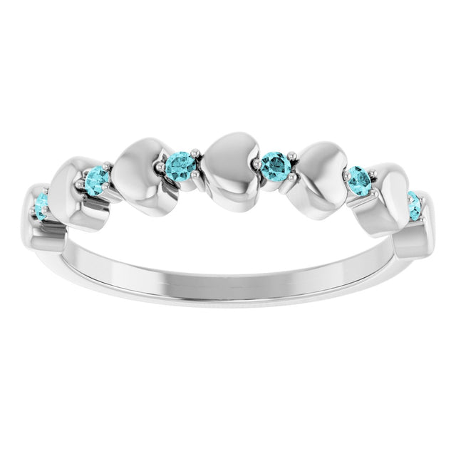 14K Gold Round Natural Blue Zircon Accented Stackable Heart Ring - White Gold - view 3