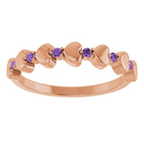 14K Gold Round Natural Amethyst Accented Stackable Heart Ring - Rose Gold - view 3