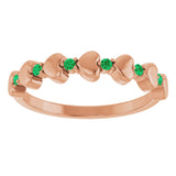 14K Gold Round Natural Emerald Accented Stackable Heart Ring - Rose Gold - view 3