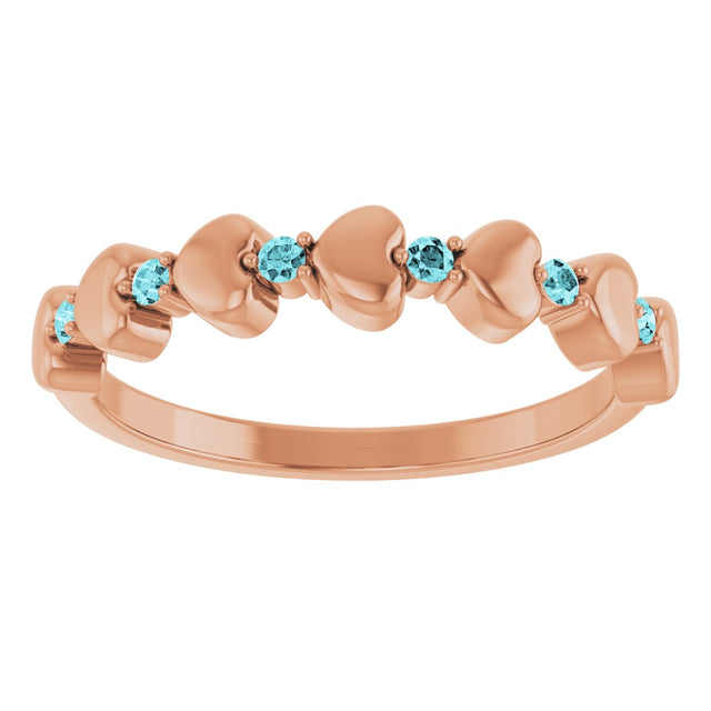 14K Gold Round Natural Blue Zircon Accented Stackable Heart Ring - Rose Gold - view 3