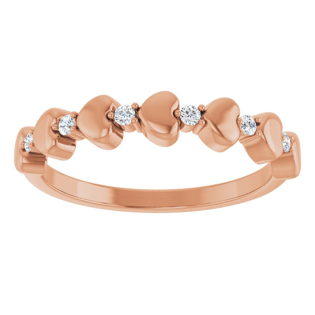 14K Gold Round Natural Diamond Accented Stackable Heart Ring - Rose Gold - view 3