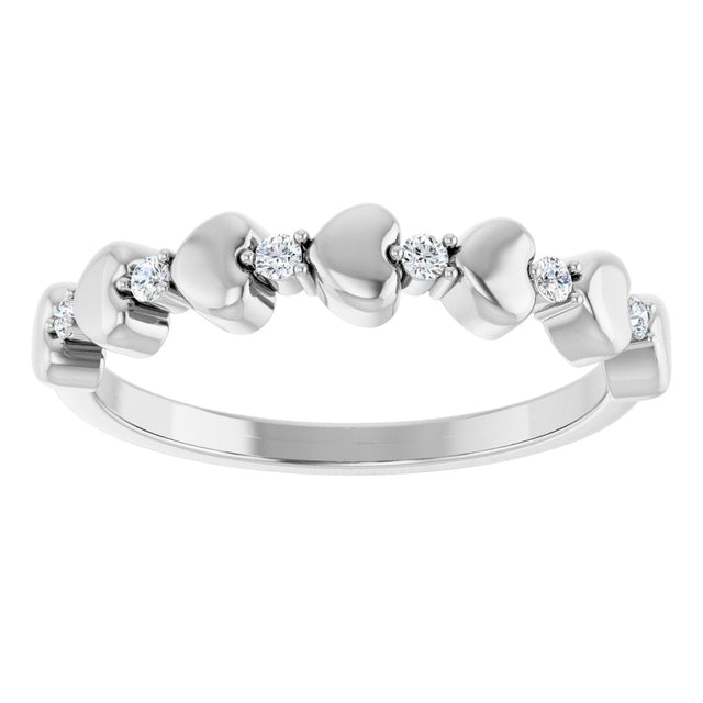 Platinum Round Natural Diamond Accented Stackable Heart Ring - view 3