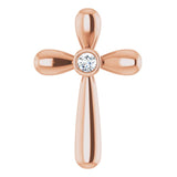 14K Gold Round Natural Diamond Solitaire Bezel-Set Cross Pendant - Rose Gold