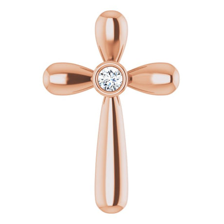 14K Gold Round Natural Diamond Solitaire Bezel-Set Cross Pendant - Rose Gold