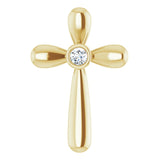 14K Gold Round Natural Diamond Solitaire Bezel-Set Cross Pendant - Yellow Gold