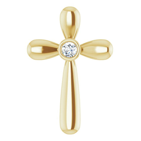14K Gold Round Natural Diamond Solitaire Bezel-Set Cross Pendant - Yellow Gold