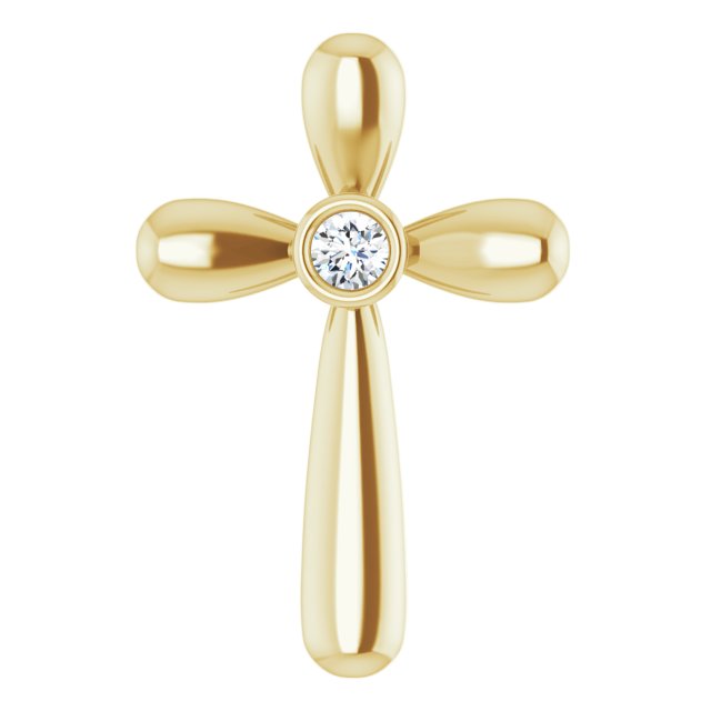 14K Gold Round Natural Diamond Solitaire Bezel-Set Cross Pendant - Yellow Gold