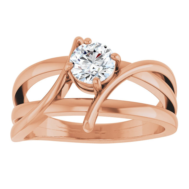 14K Gold Round Natural Diamond Bypass Ring – 3.2-5.2mm Stones - Rose Gold - view 3
