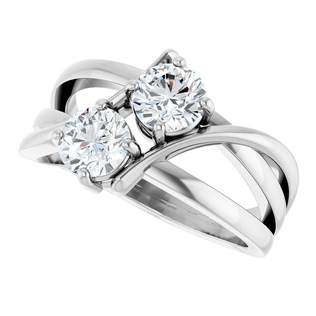 14K Gold Round Lab-Grown Diamond Two-Stone Ring - White Gold - view 5