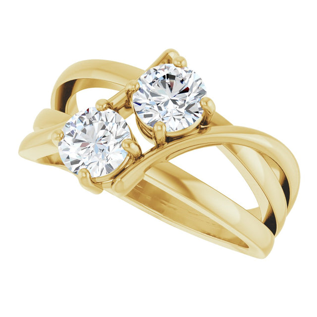 14K Gold Round Lab-Grown Diamond Two-Stone Ring - Yellow Gold - view 5