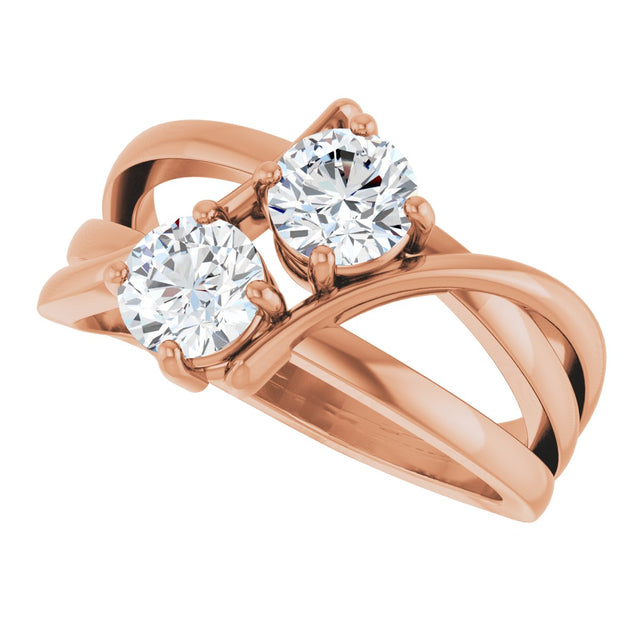 14K Gold Round Lab-Grown Diamond Two-Stone Ring - Rose Gold - view 5