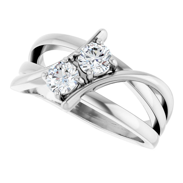 14K Gold Round Natural Diamond Two-Stone Ring - White Gold - view 5