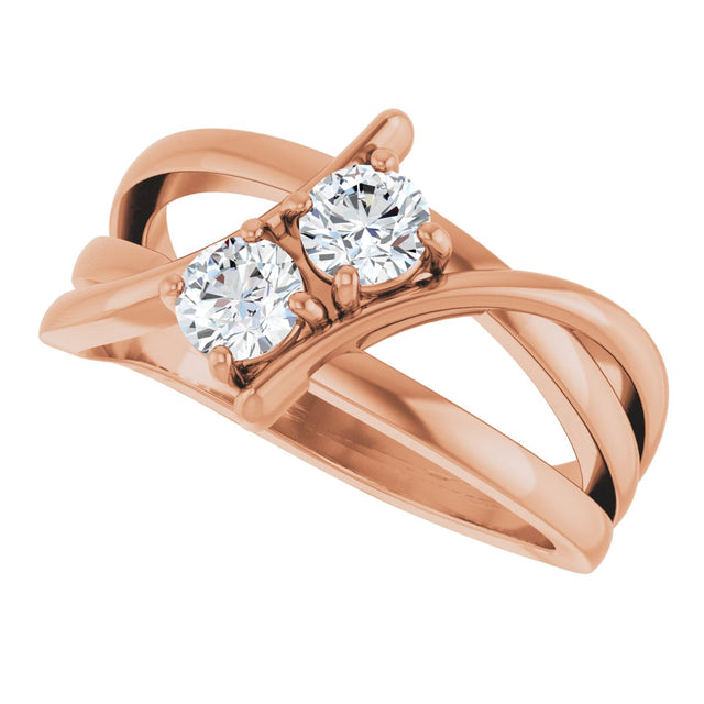 14K Gold Round Natural Diamond Two-Stone Ring - Rose Gold - view 5