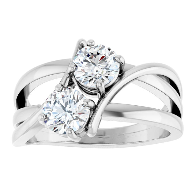 14K Gold Round Lab-Grown Diamond Two-Stone Ring - White Gold - view 3