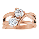 14K Gold Round Lab-Grown Diamond Two-Stone Ring - Rose Gold - view 3