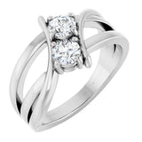 14K Gold Round Lab-Grown Diamond Two-Stone Ring - White Gold