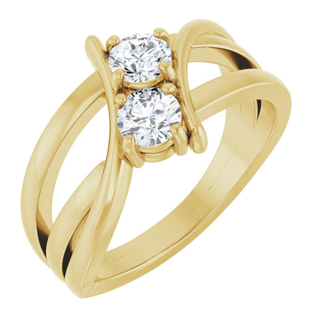 14K Gold Round Lab-Grown Diamond Two-Stone Ring - Yellow Gold