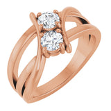 14K Gold Round Natural Diamond Two-Stone Ring - Rose Gold