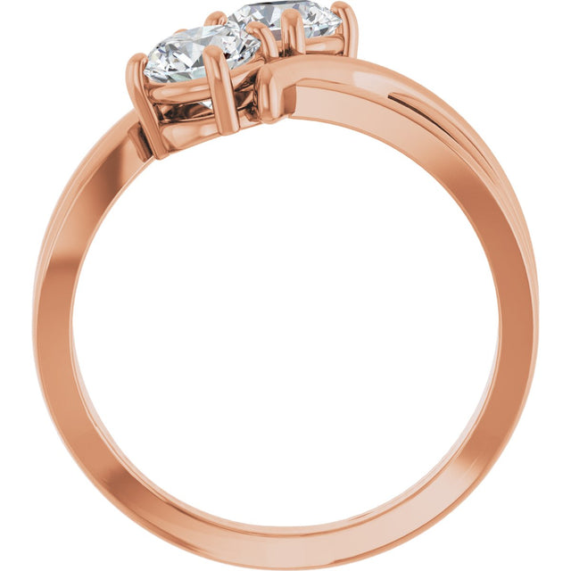 14K Gold Round Natural Diamond Two-Stone Ring - Rose Gold - view 2