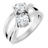 14K Gold Round Lab-Grown Diamond Two-Stone Ring - White Gold