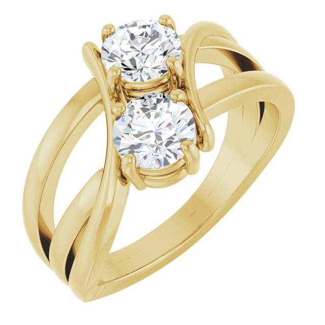 14K Gold Round Lab-Grown Diamond Two-Stone Ring - Yellow Gold