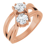14K Gold Round Lab-Grown Diamond Two-Stone Ring - Rose Gold