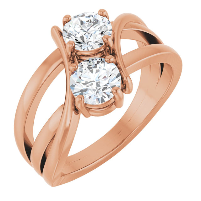 14K Gold Round Lab-Grown Diamond Two-Stone Ring - Rose Gold