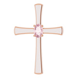 14K Gold Oval Natural Pink Morganite Cross Pendant