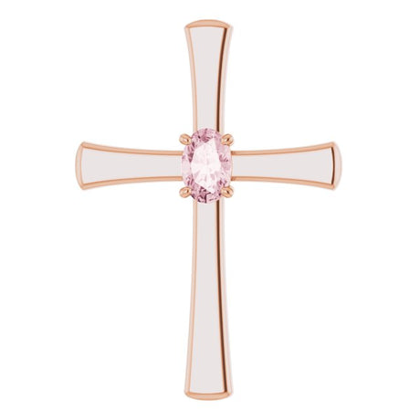 14K Gold Oval Natural Pink Morganite Cross Pendant