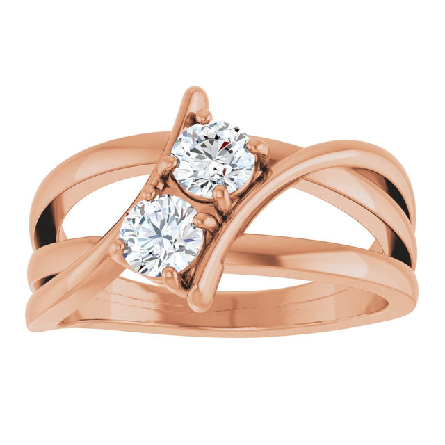 14K Gold Round Lab-Grown Diamond Two-Stone Ring - Rose Gold - view 3
