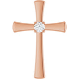14K Gold Round Natural Diamond Cross Pendant – 3.75-3.8mm Stones - Rose Gold