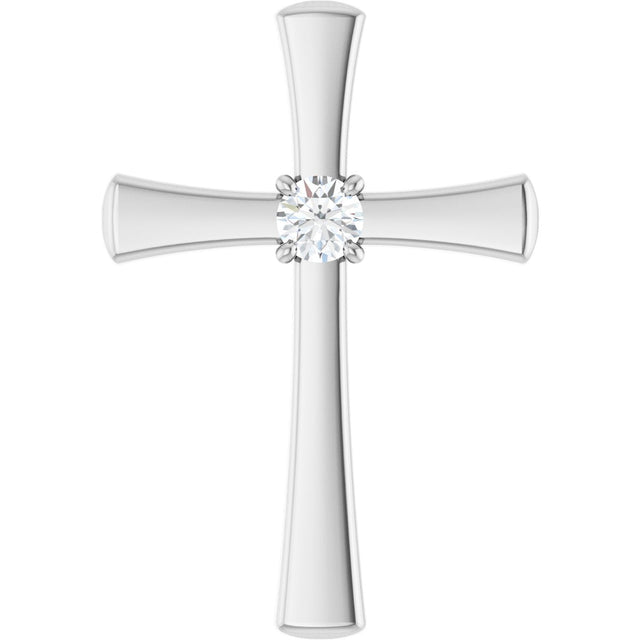 14K Gold Round Natural Diamond Cross Pendant – 3.75-3.8mm Stones - White Gold