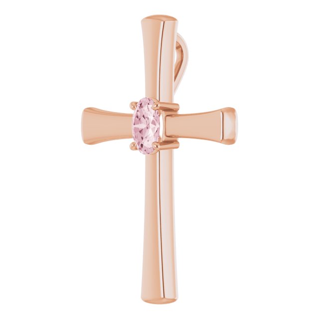 14K Gold Oval Natural Pink Morganite Cross Pendant - view 2