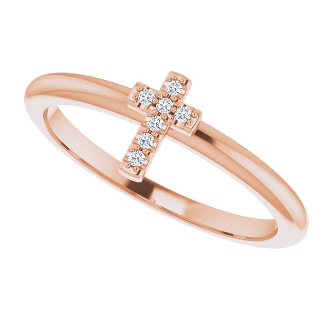 14K Gold Round Natural Diamond Accented Stackable Cross Ring - Rose Gold - view 5