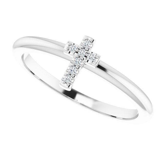Platinum Round Natural Diamond Accented Stackable Cross Ring - view 5