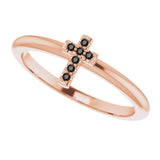 14K Gold Round Natural Black Diamond Accented Stackable Cross Ring - Rose Gold - view 5