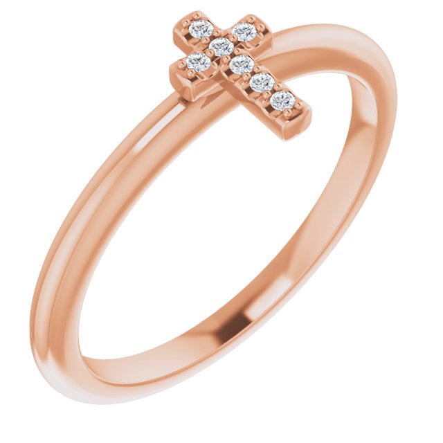 14K Gold Round Natural Diamond Accented Stackable Cross Ring - Rose Gold