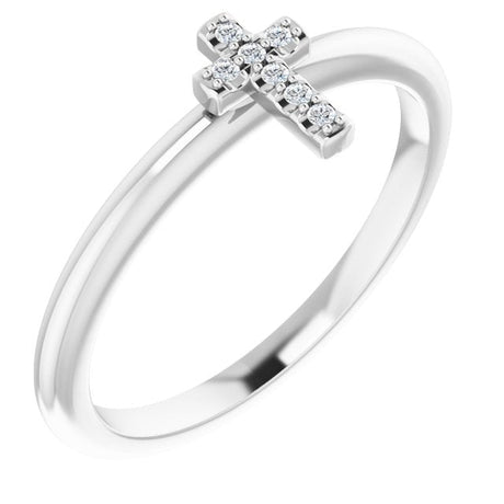 14K Gold Round Natural Diamond Accented Stackable Cross Ring - White Gold