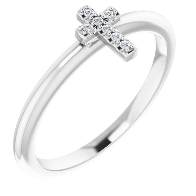 Platinum Round Natural Diamond Accented Stackable Cross Ring