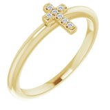 14K Gold Round Natural Diamond Accented Stackable Cross Ring - Yellow Gold