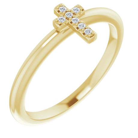 14K Gold Round Natural Diamond Accented Stackable Cross Ring - Yellow Gold