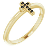 14K Gold Round Natural Black Diamond Accented Stackable Cross Ring - Yellow Gold