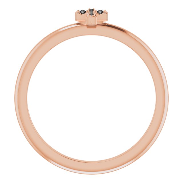 14K Gold Round Natural Black Diamond Accented Stackable Cross Ring - Rose Gold - view 2