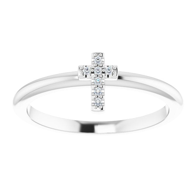 Platinum Round Natural Diamond Accented Stackable Cross Ring - view 3